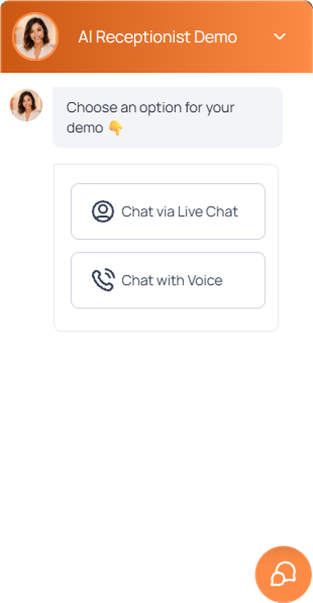 Preview of your AI receptionist demo, choose chat or voice.