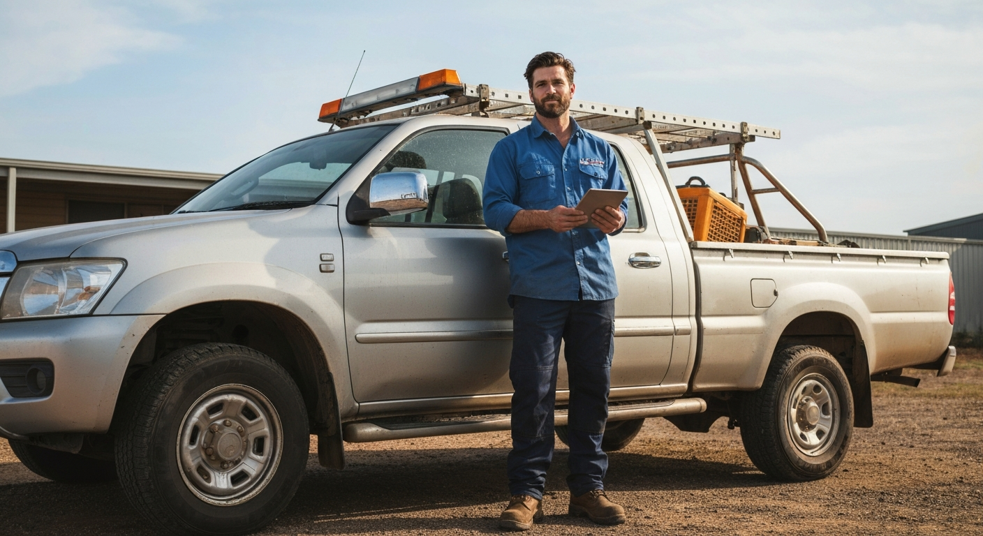 TradieTrackr Job Management Australian tradie using tablet to manage jobs on TradieTrackr CRM