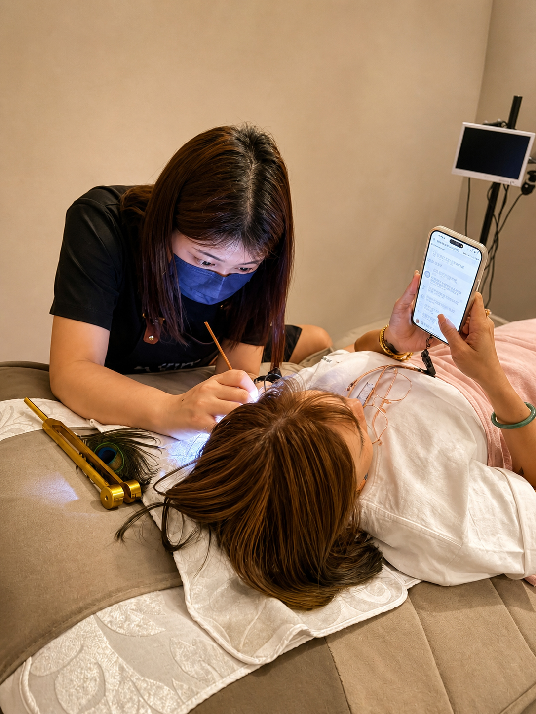 Woman receiving relaxing ear spa treatment