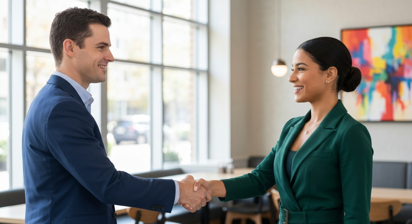 Two local business professionals shaking hands