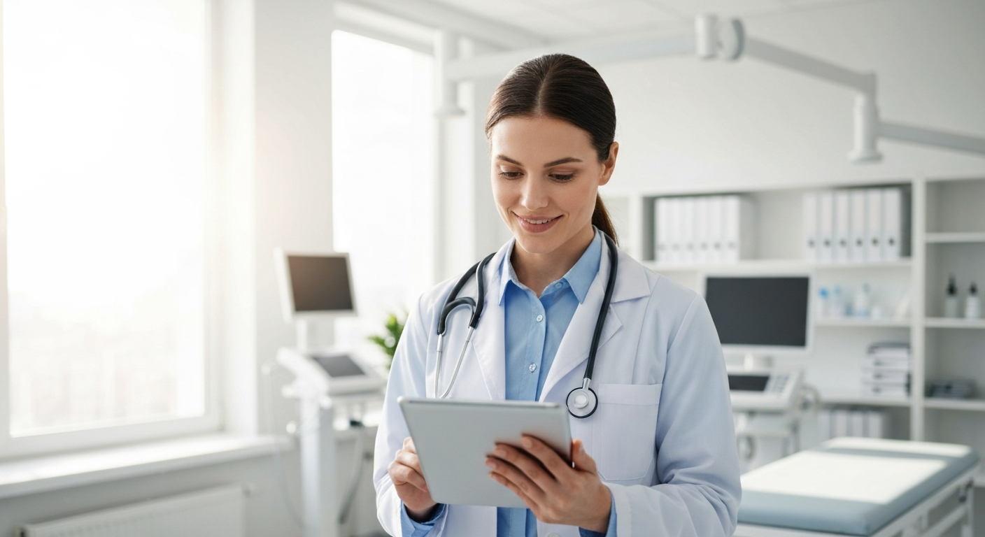 Compassionate doctor using modern technology