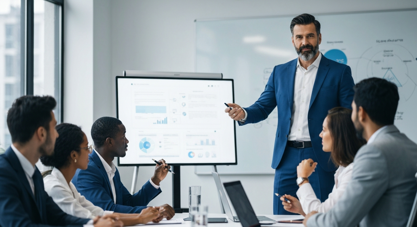 Business consultant leading a strategy meeting