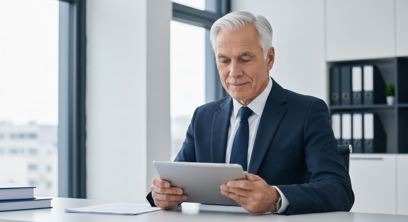 Confident lawyer working with AI