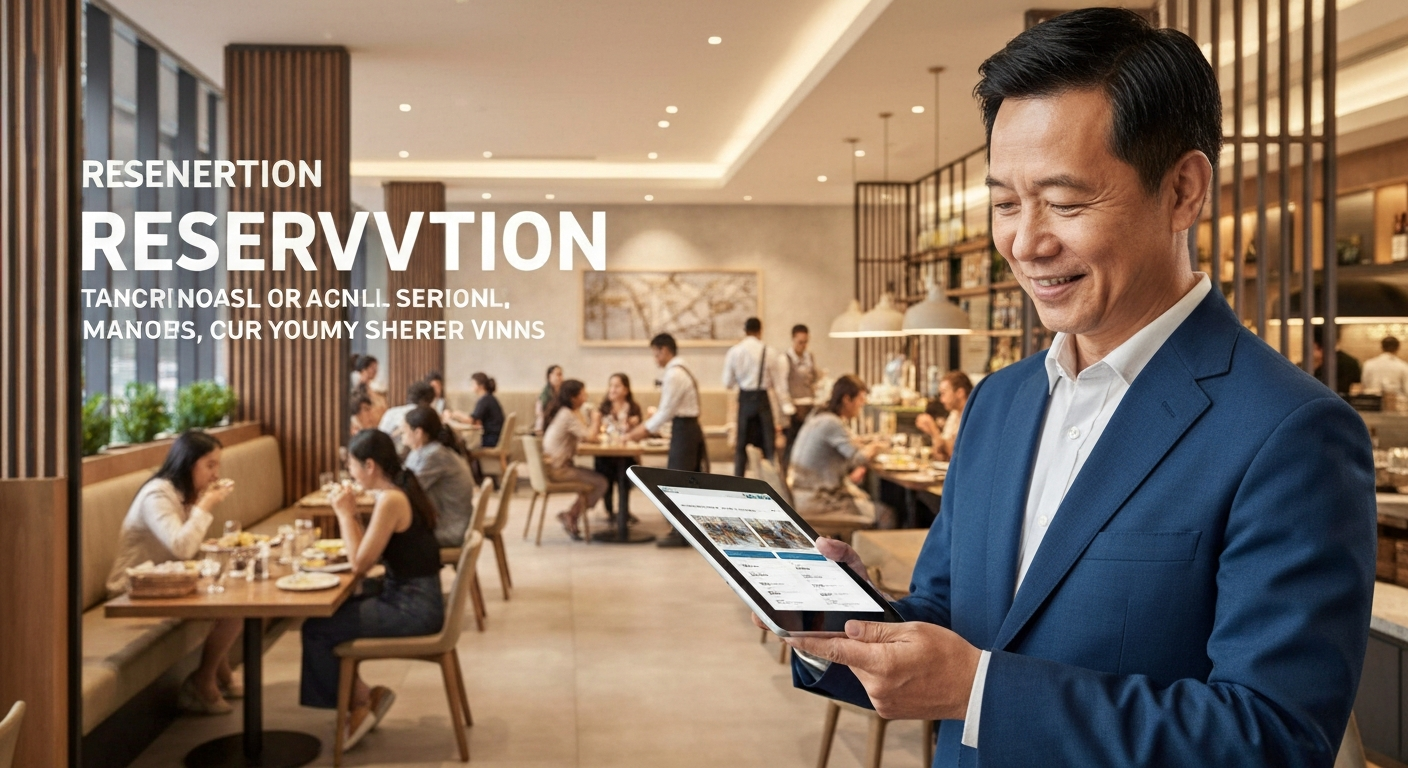 Happy restaurant manager looking at reservations