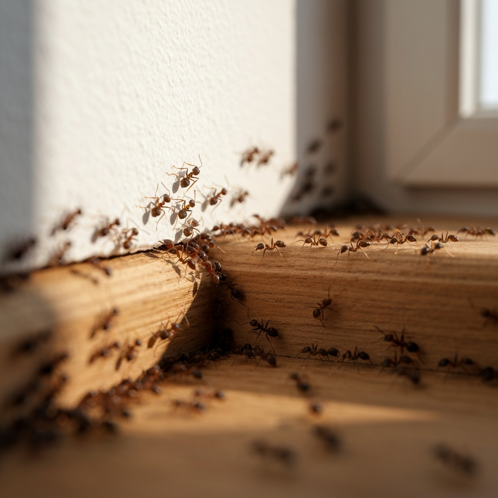 Fourmis sortant d'une plinthe