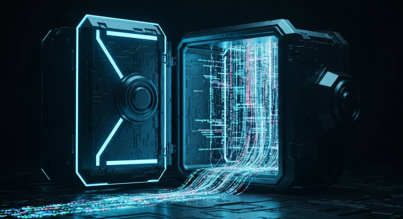 Glowing digital vault containing hidden AI secrets