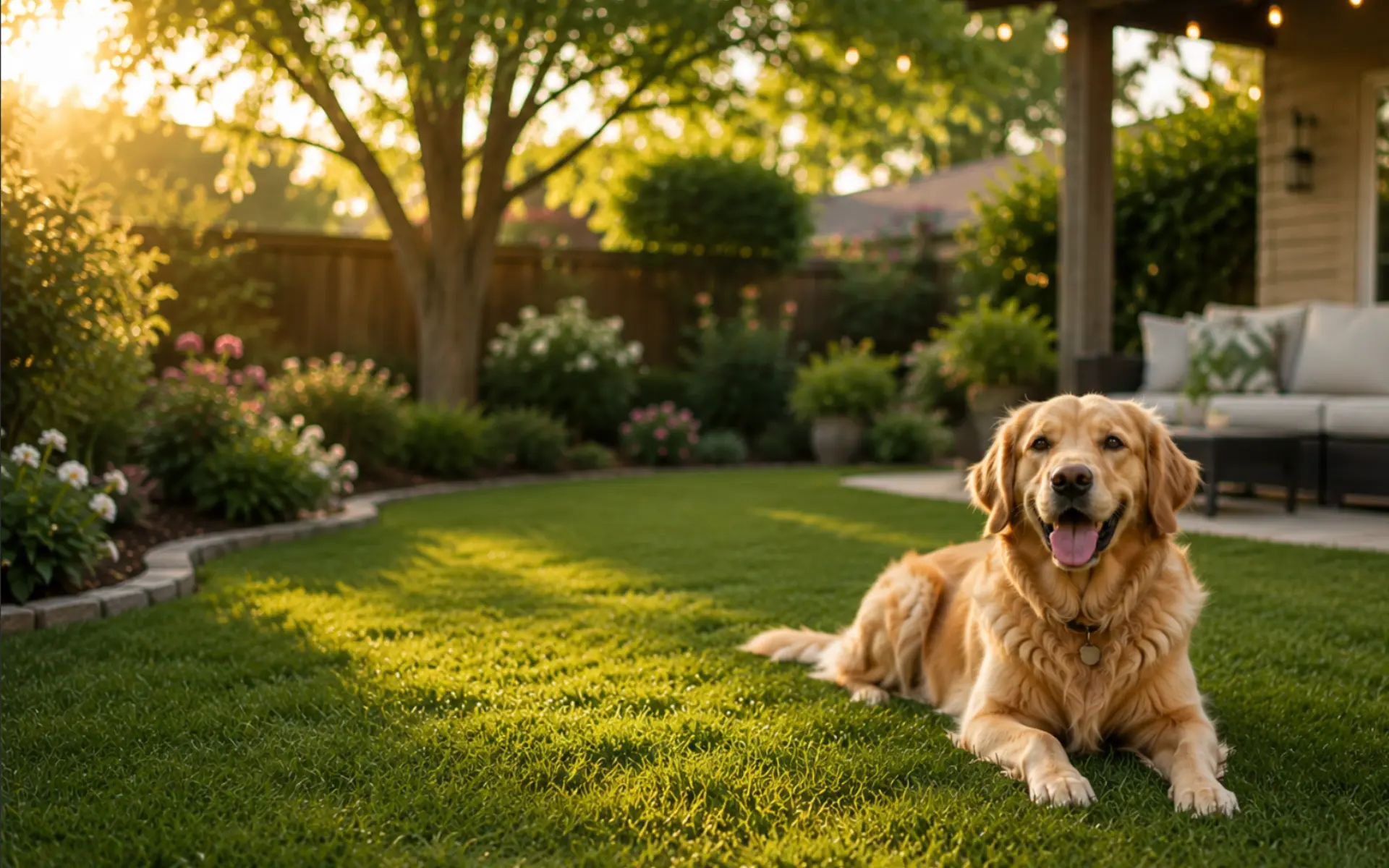 Happy dog in yard