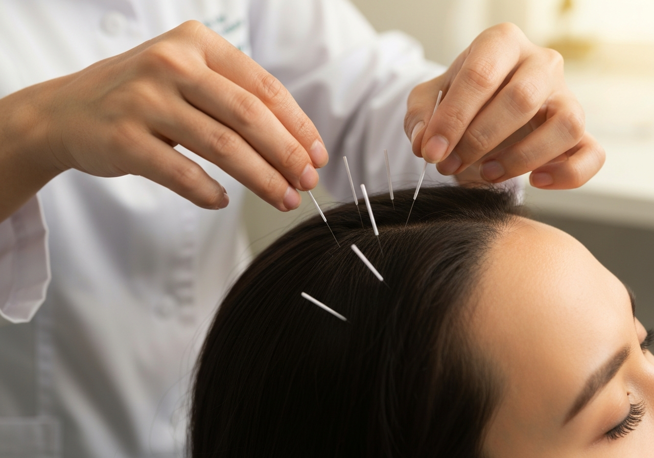 Scalp acupuncture needles - Dr. Queenie Yip clinical technique