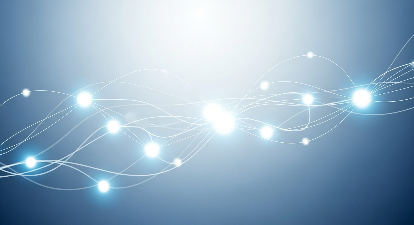 Abstract representation of interconnected nodes and flowing light lines
