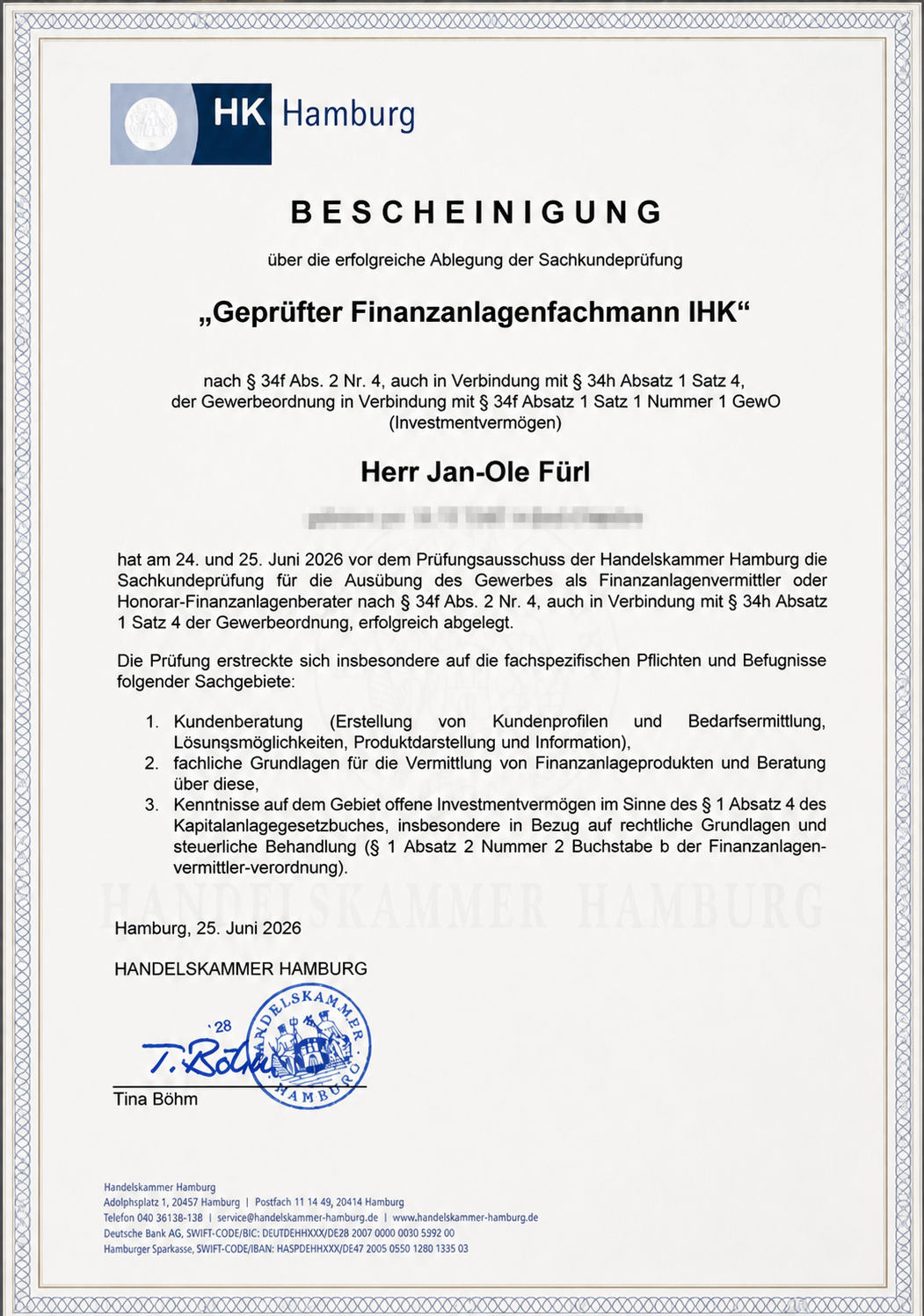 IHK Zertifikat Geprüfter Finanzanlagenfachmann
