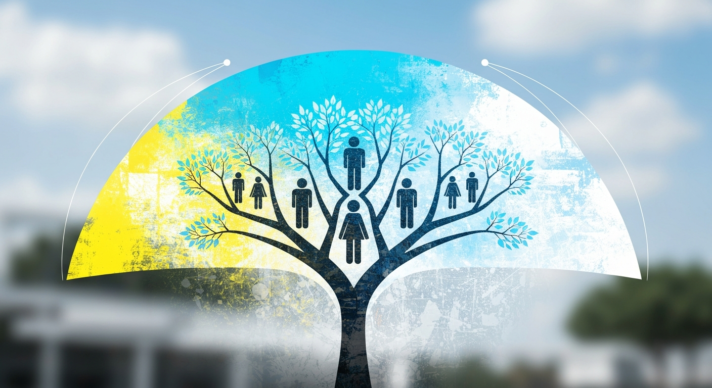 Abstract protective canopy representing community care