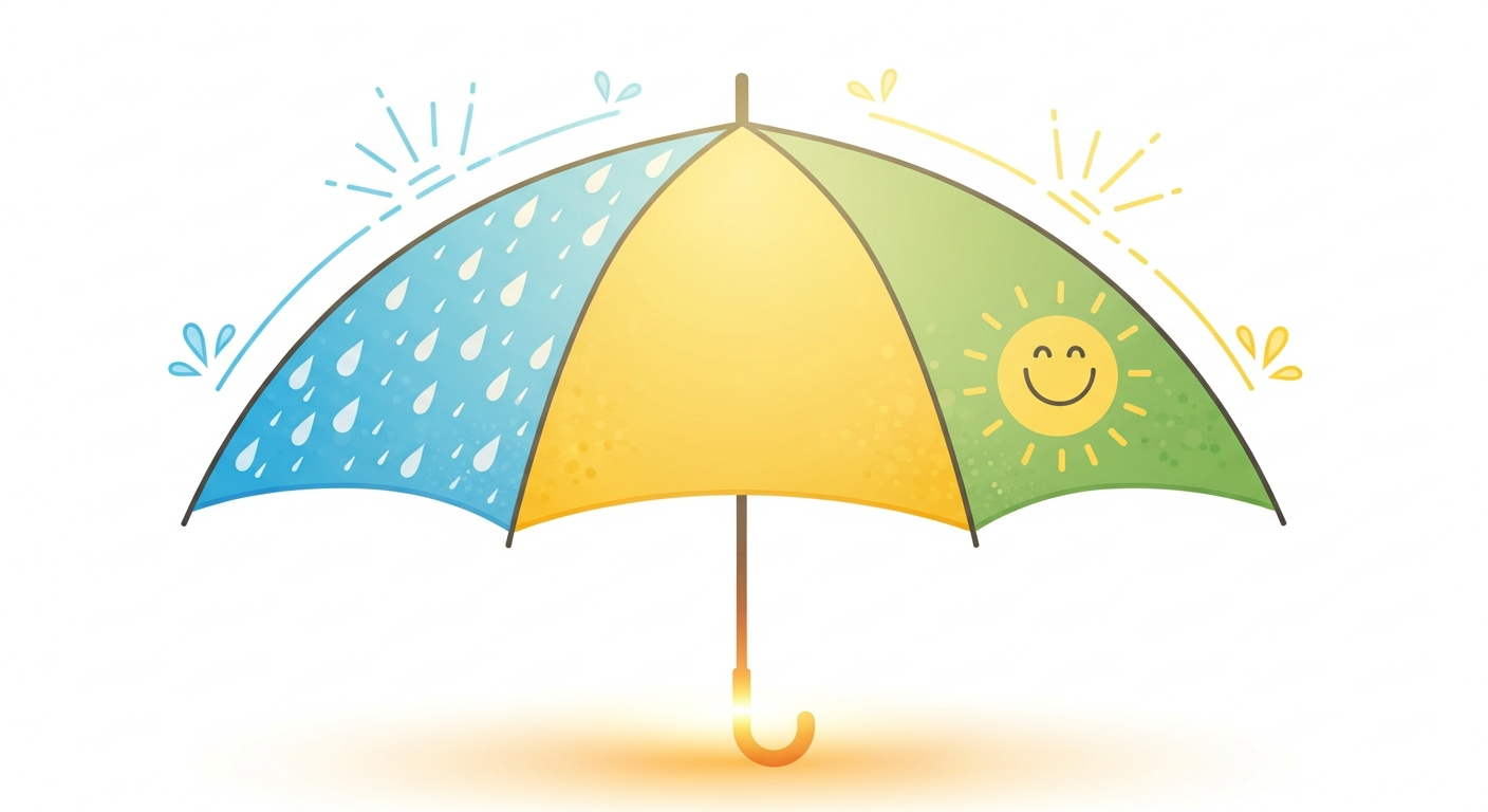 Stylized open umbrella radiating warmth
