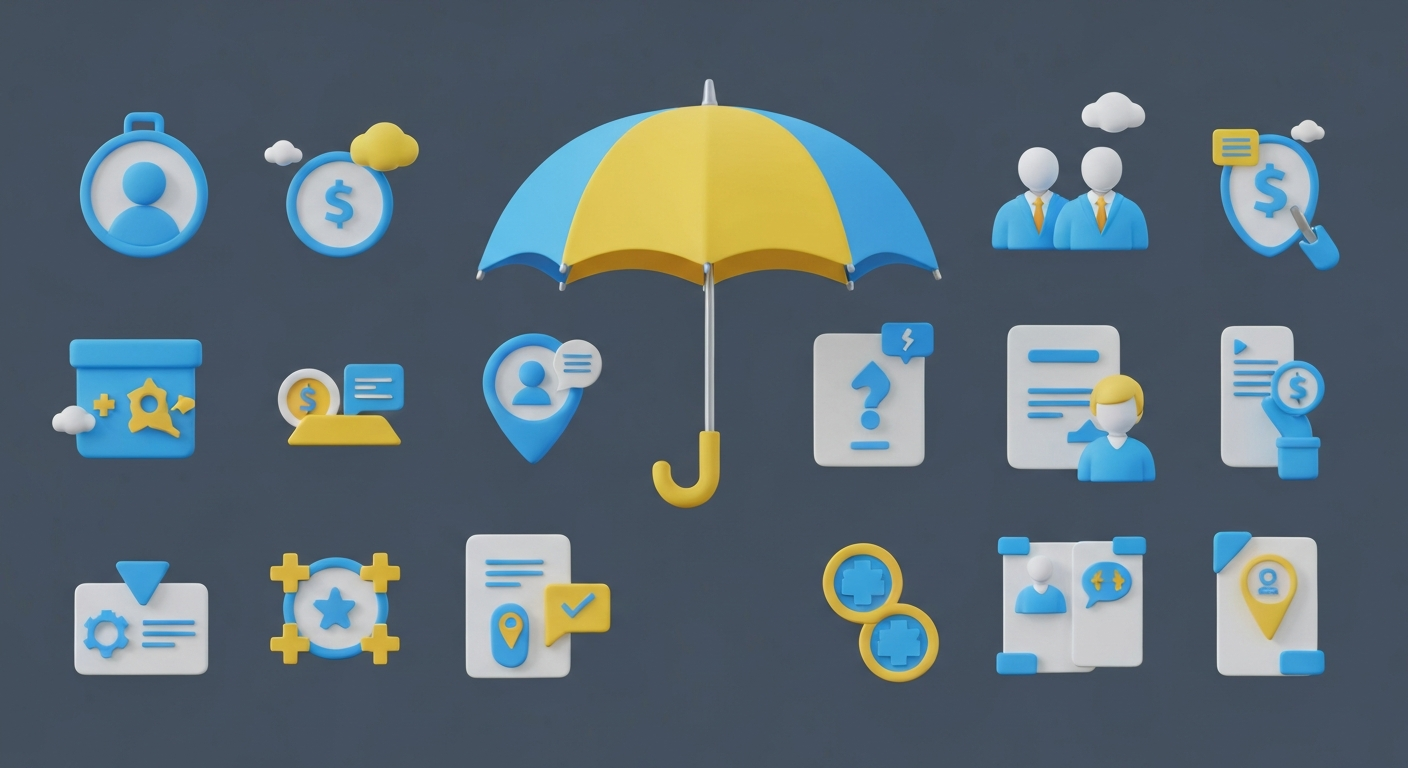3D icons representing protection and support