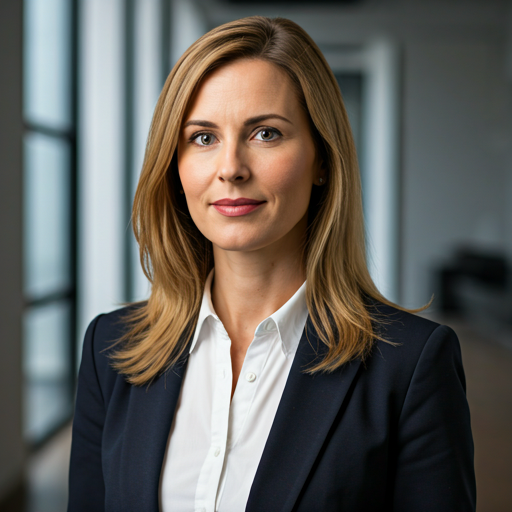 portrait of a professional woman with a calm expression in a modern office setting