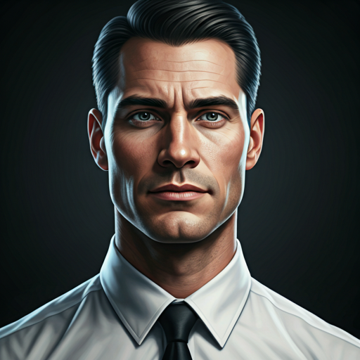 close-up portrait of a male executive in soft lighting wearing a white shirt and black tie