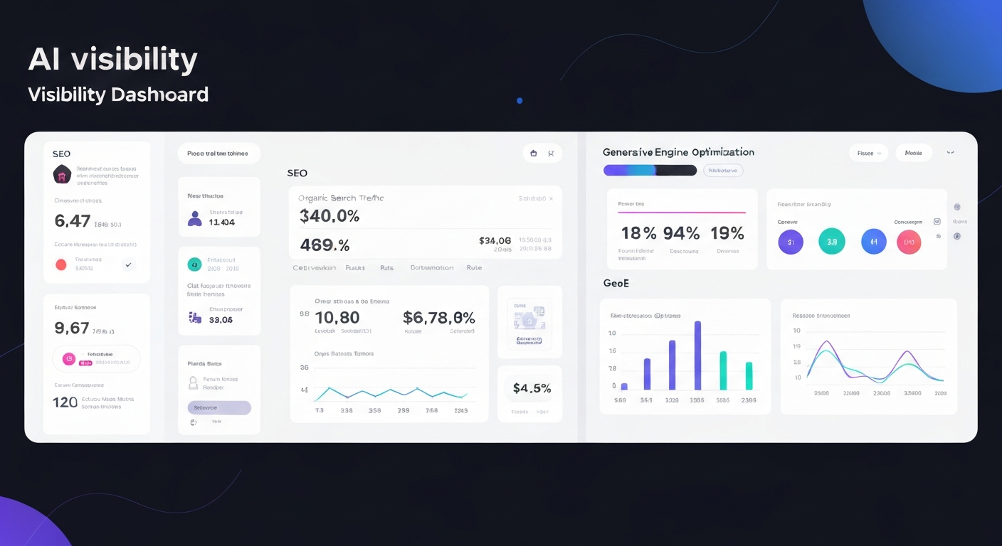 AI visibility dashboard showing search engine optimization and generative engine optimization metrics
