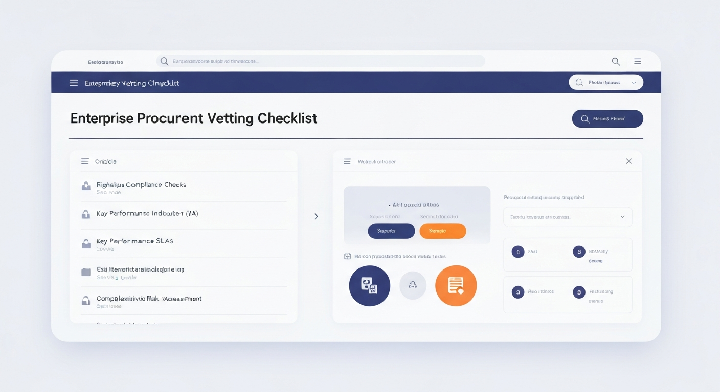 Enterprise procurement vetting checklist on a digital interface showing compliance and SLA metrics