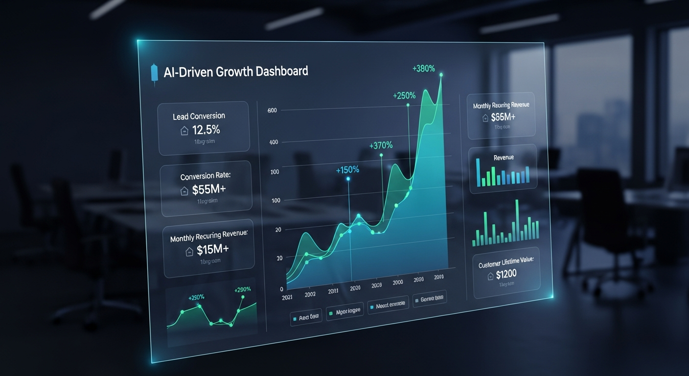 AI-driven growth dashboard showing exponential lead conversion
