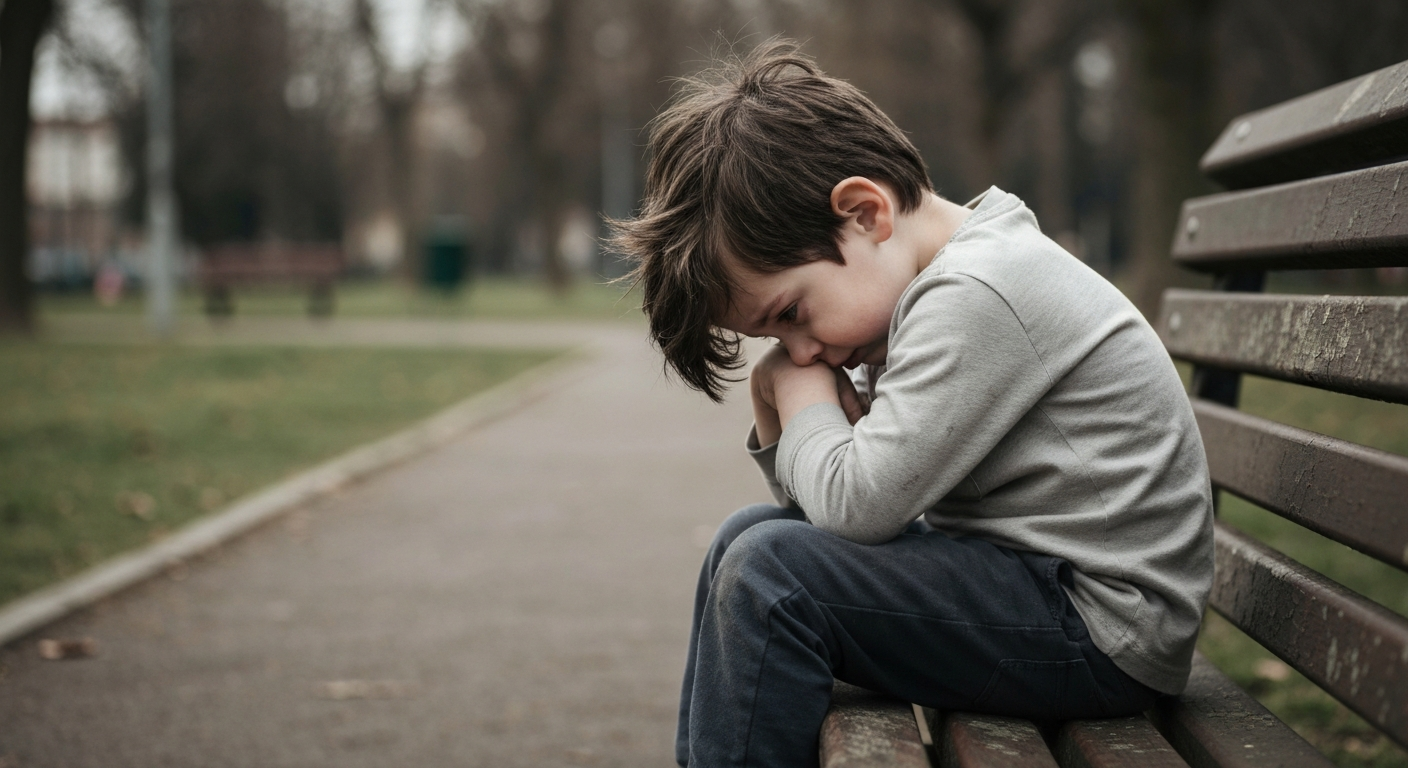 Sad child sitting alone representing the impact of parental alienation