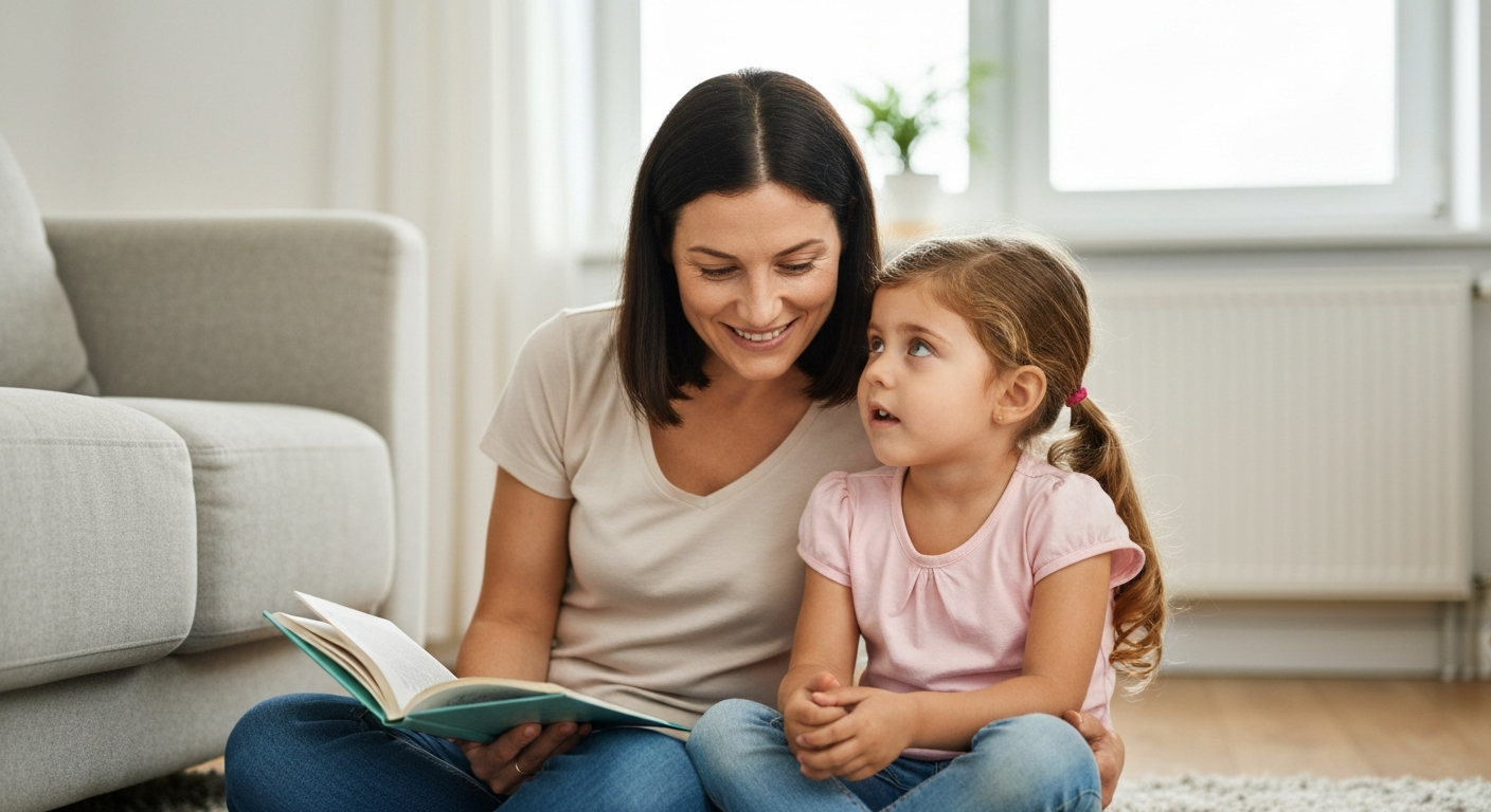 Parent and child sitting together having a calm and open conversation