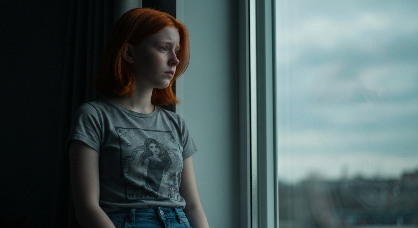 Teenager looking out window representing what alienated children feel but can't express