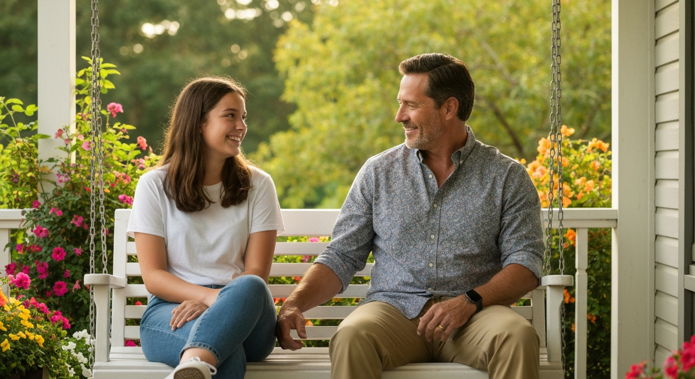Parent warmly connecting with teenager