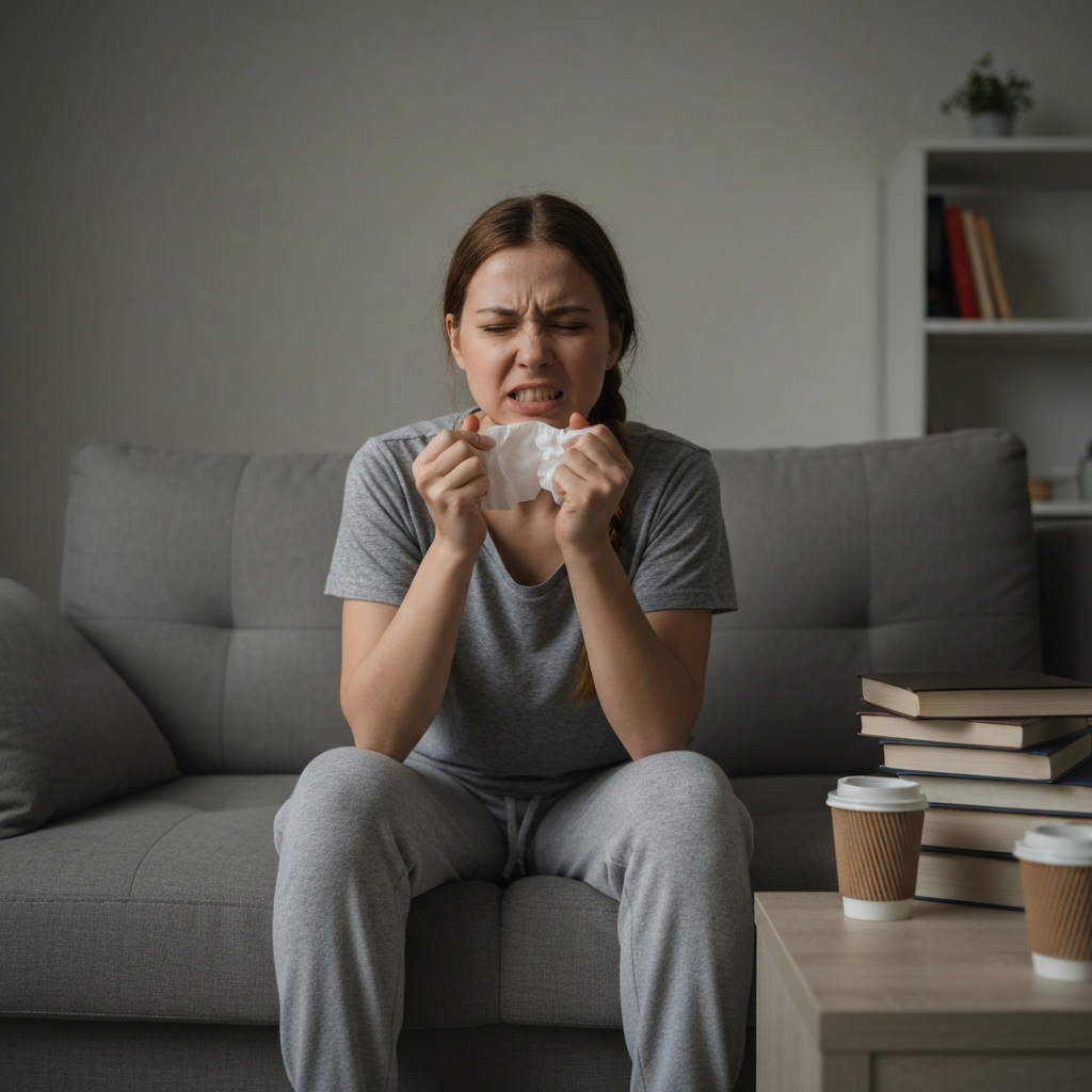 Parent sitting alone looking frustrated and overwhelmed by a difficult co-parenting situation