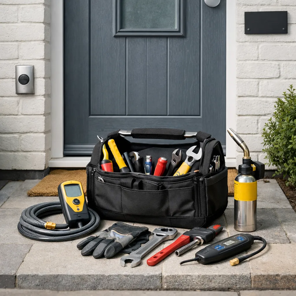 Professional plumbing tools used for boiler repairs in Leeds