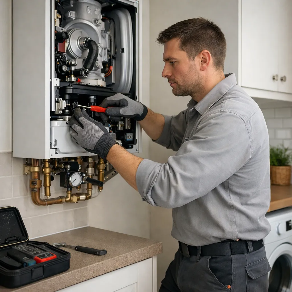 Gas Safe registered engineer repairing a boiler in Leeds