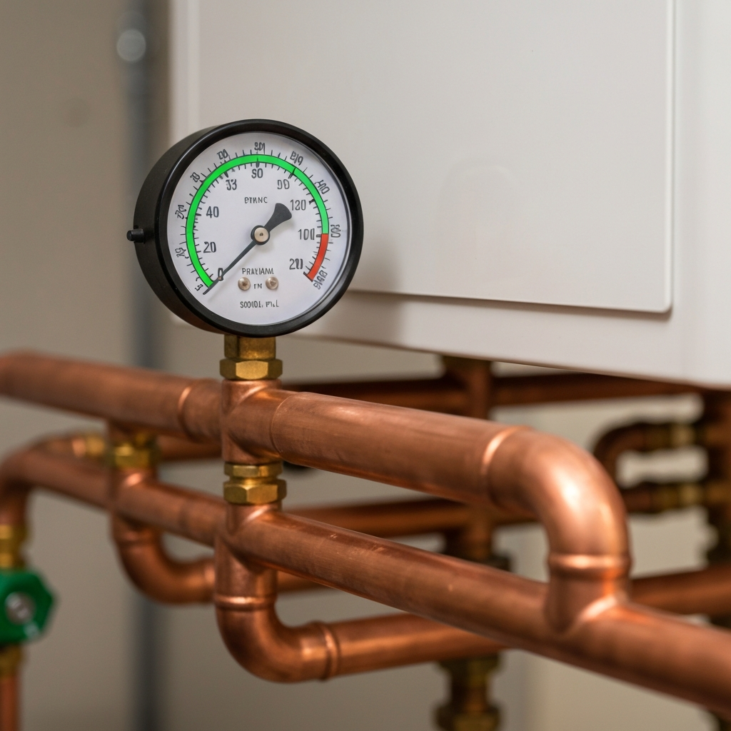 Close up of a modern boiler pressure gauge