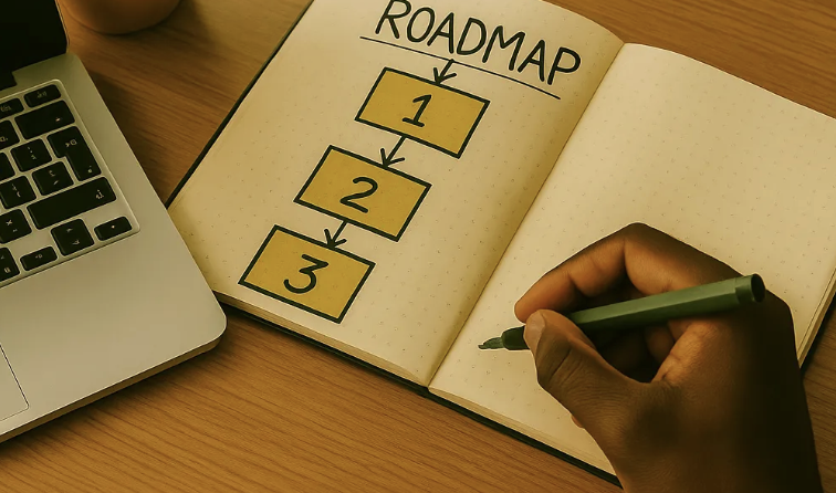 Professional reviewing a strategic career roadmap and growth plan