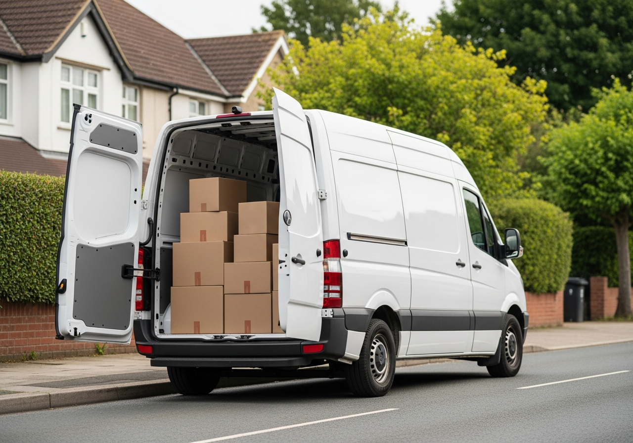 White Luton removal van being loaded by professional movers