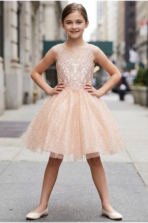 Blush sparkle tulle party dress style 5088 at Rilena's Boutique San Antonio