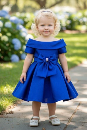 Royal blue satin bow baby dress style 9977 at Rilena's Boutique San Antonio