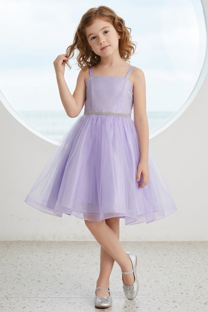 Lilac rhinestone belt tulle flower girl dress style 9184 at Rilena's Boutique San Antonio