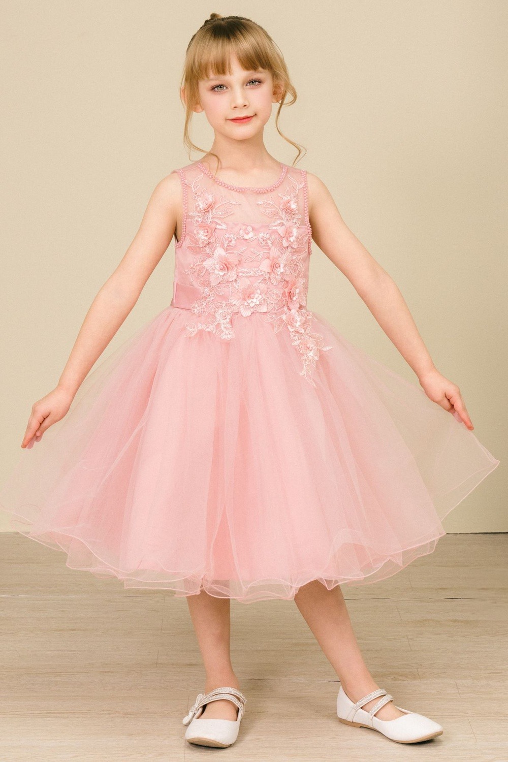 Floral applique tulle flower girl dress style 9083 at Rilena's Boutique San Antonio