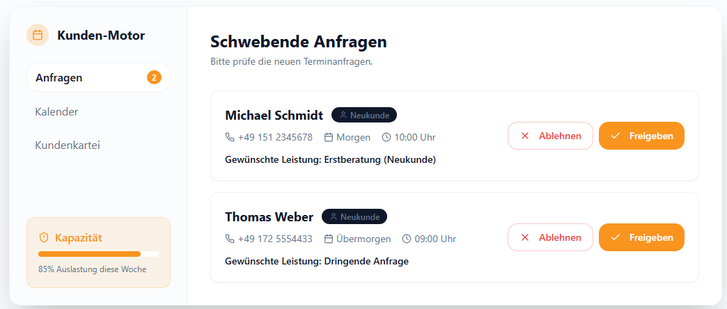 Schwebende Buchungsanfragen
