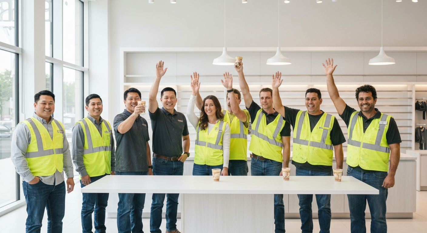 Superb Rollout commercial construction team on site