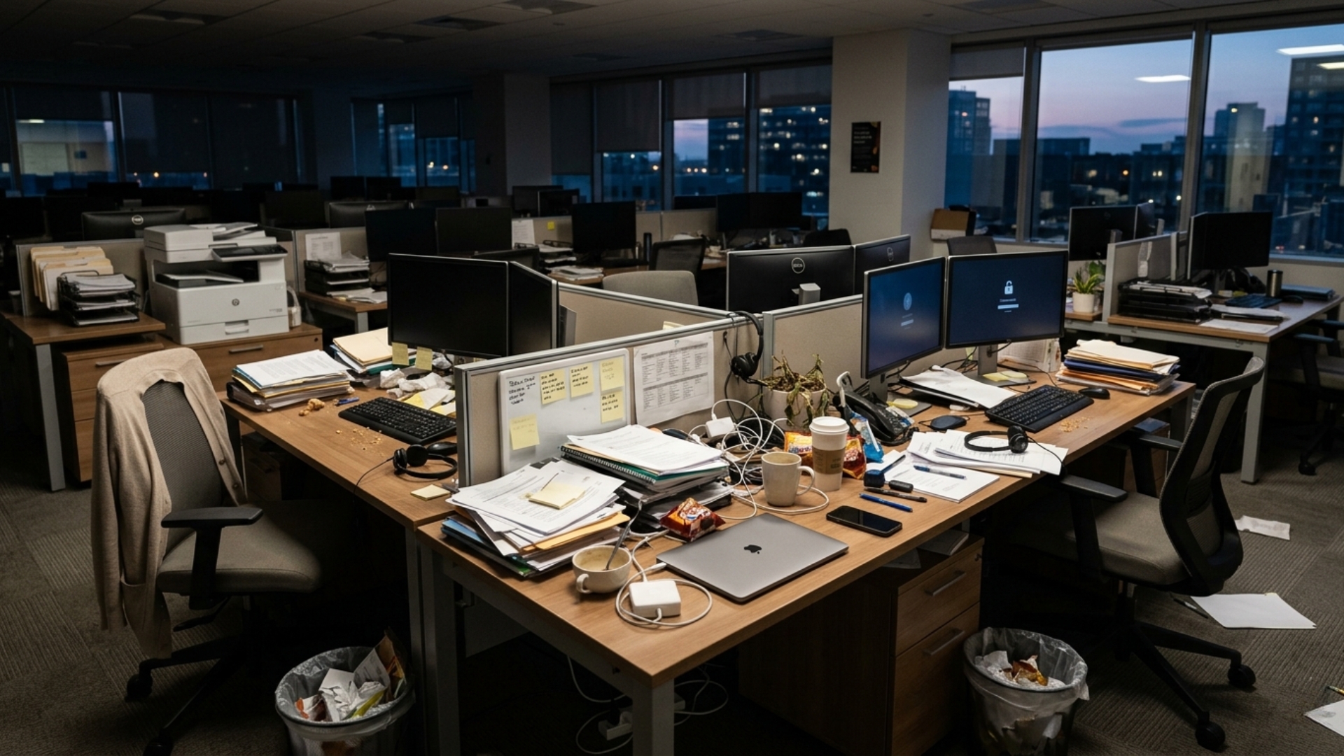 Cluttered office before cleaning