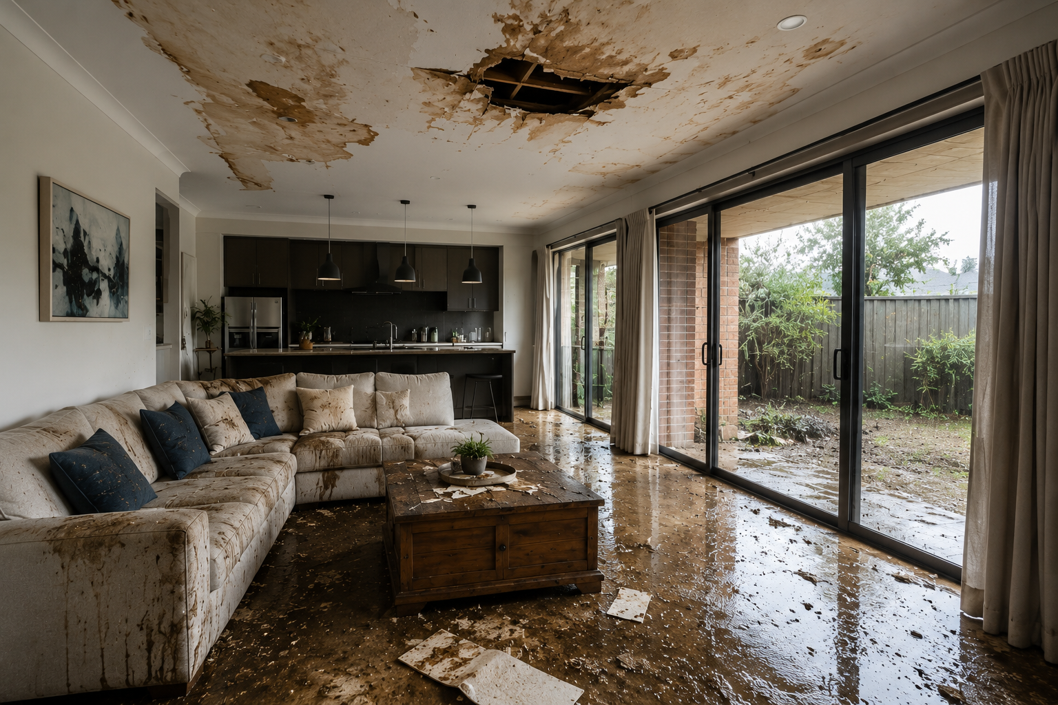 Flooded damaged room