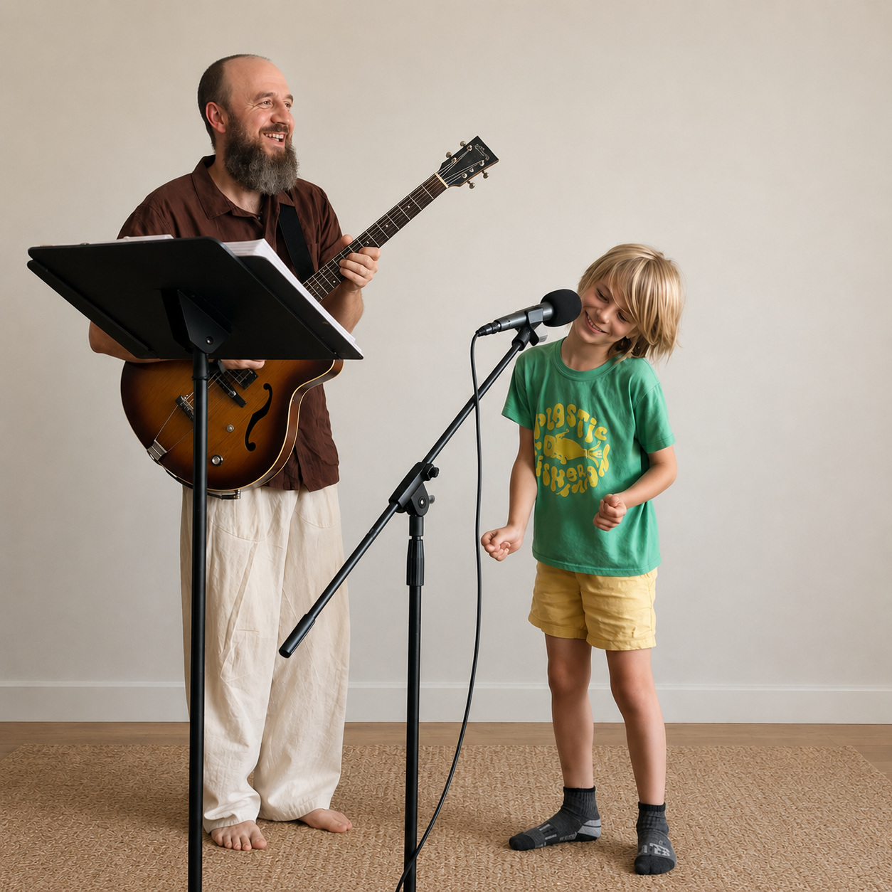 Thomas Silvani accompanying a singing student on guitar