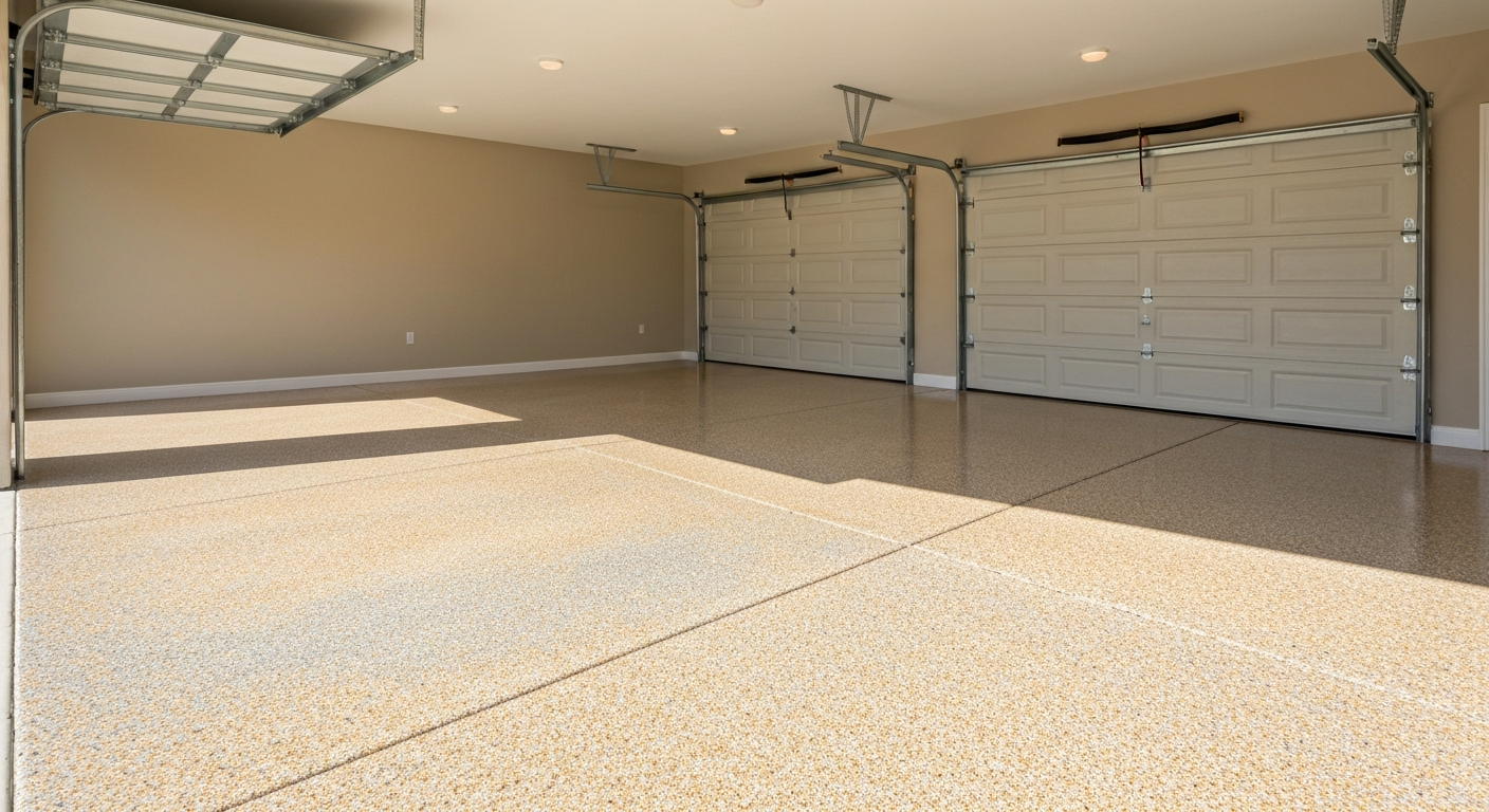 flake epoxy garage floor coating in a Jamestown NY two-car garage