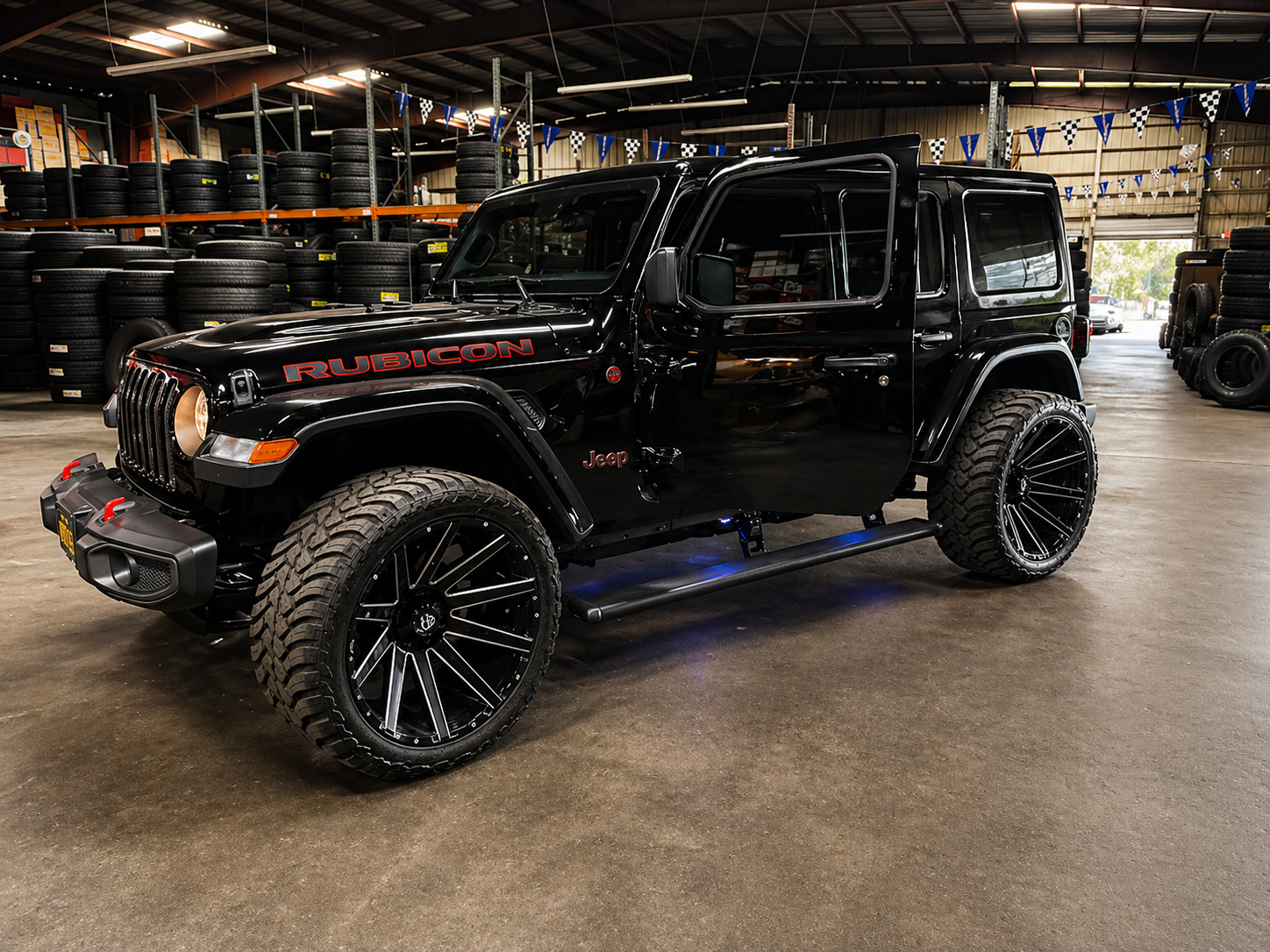 Jeep Rubicon with custom wheels