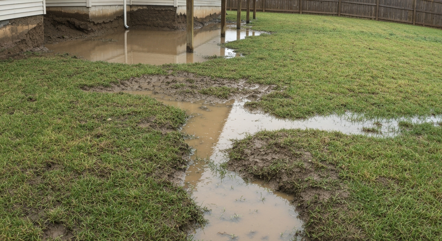 Muddy yard before landscaping