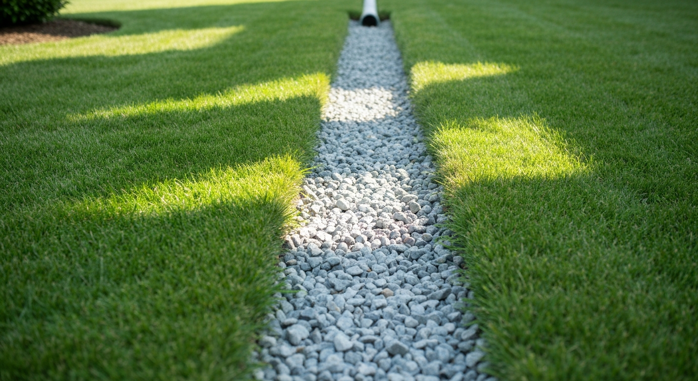 Simple French drain installation fixing standing water in a residential yard