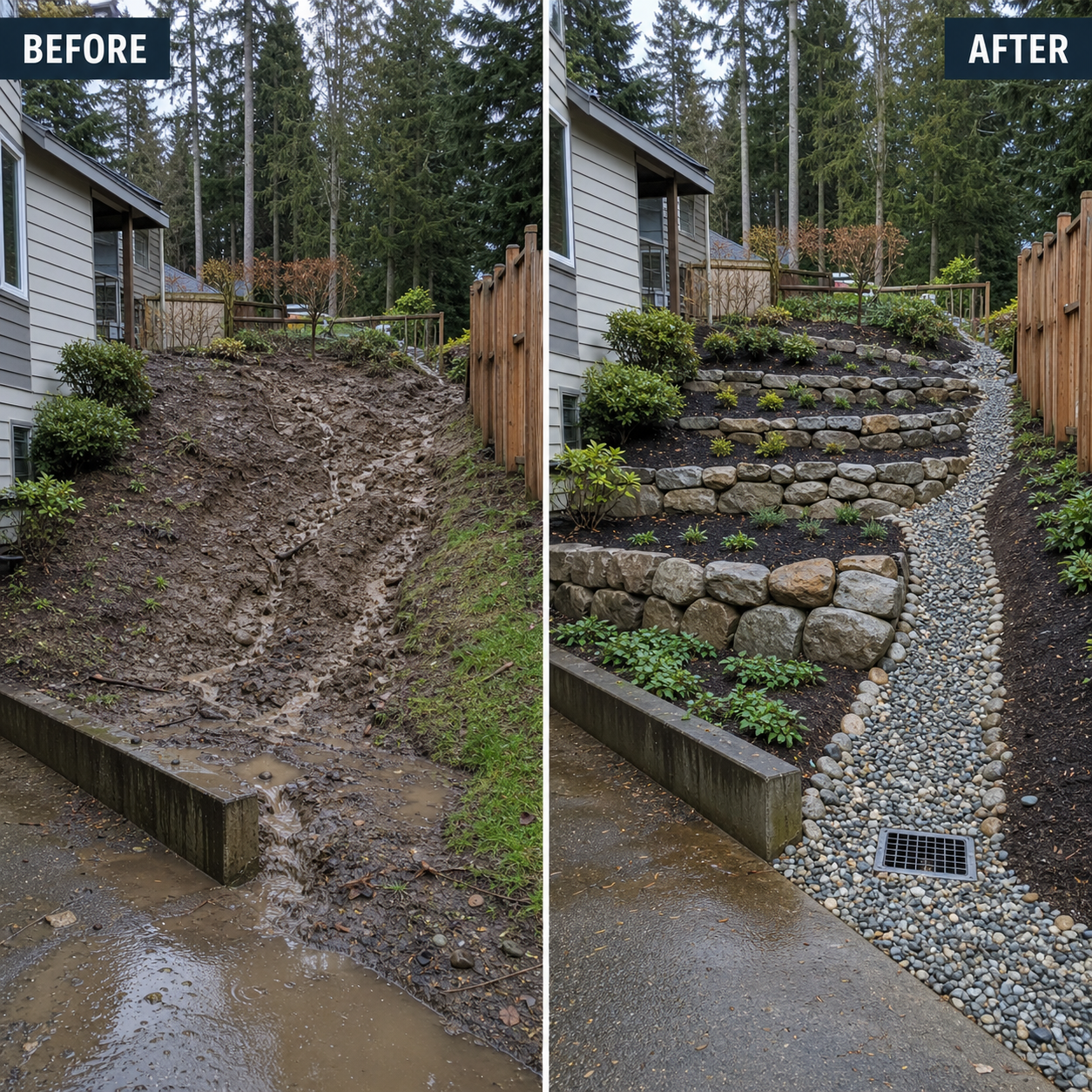 Hillside Stabilization Before and After
