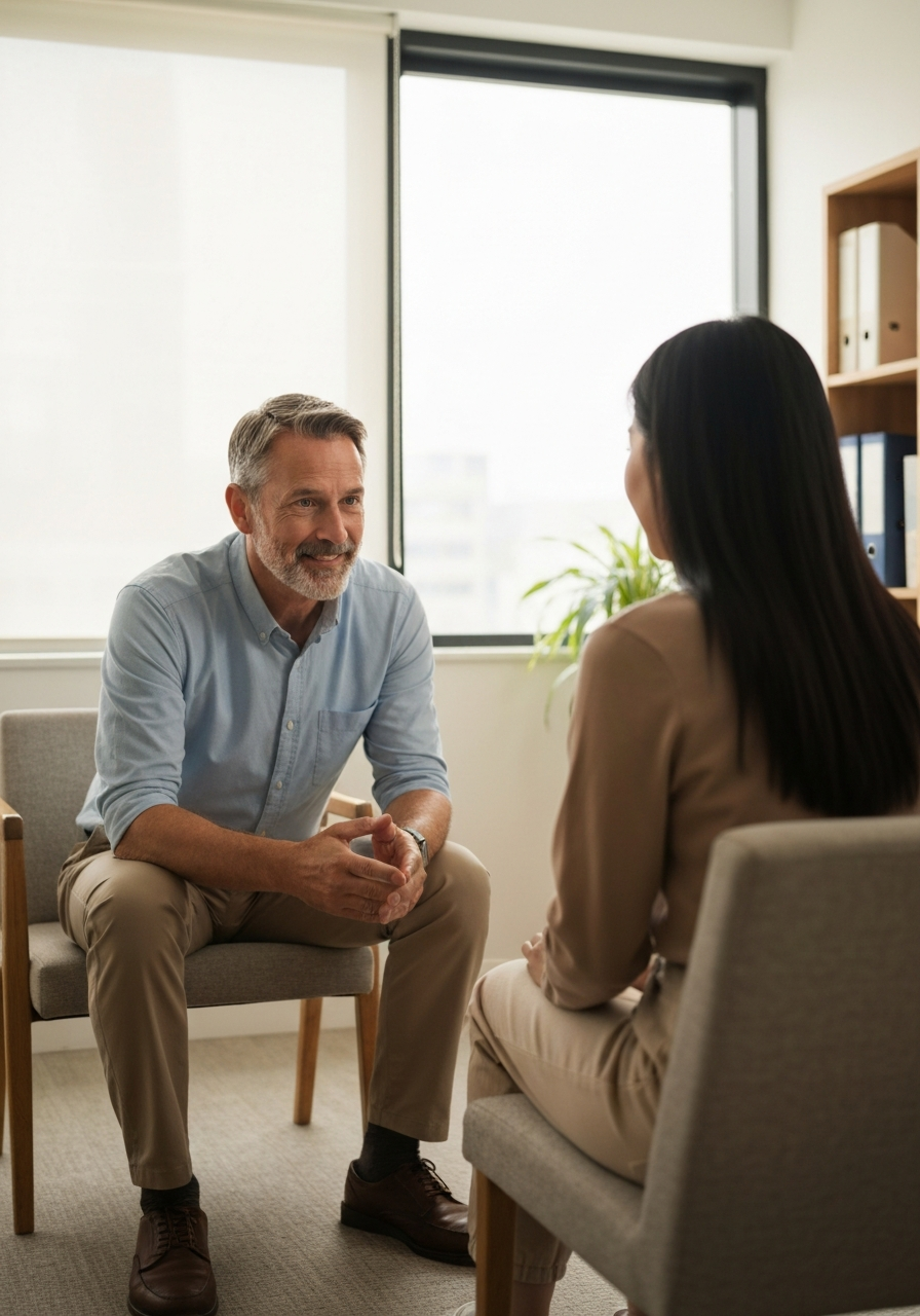 Counselor and patient during an individual mental health therapy session
