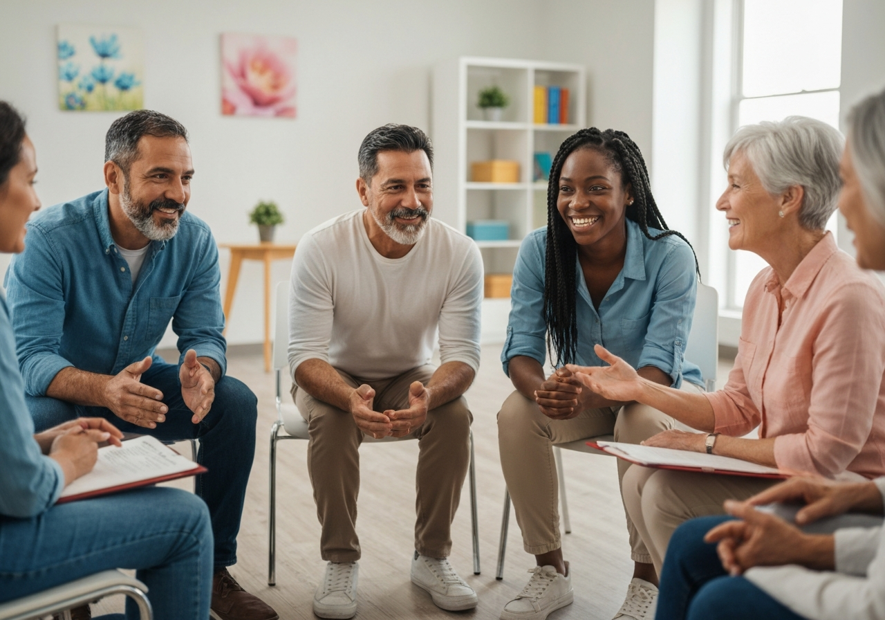 Supportive group counseling session for mental health