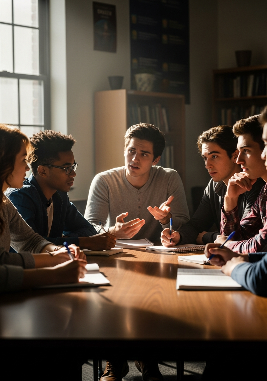Senior high school students engaged in a leadership discussion