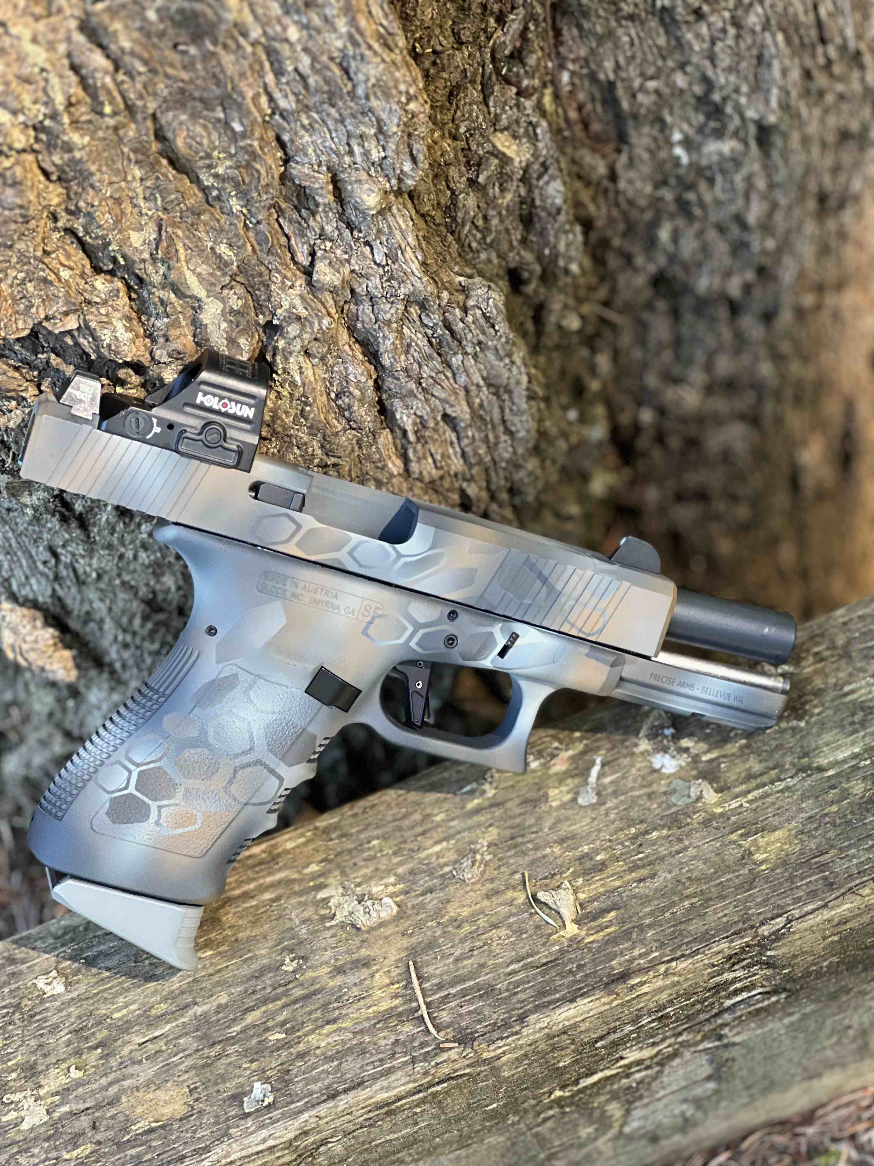 Custom Cerakote-finished pistol by Precise Arms.